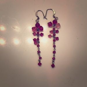 Pink Beaded Silver Earrings